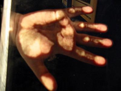 Handprint on glass